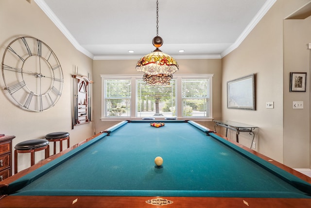1533 Spanish Bay Dr, Redding, CA 96003 - game room with pool table, crown molding, and recessed lighting