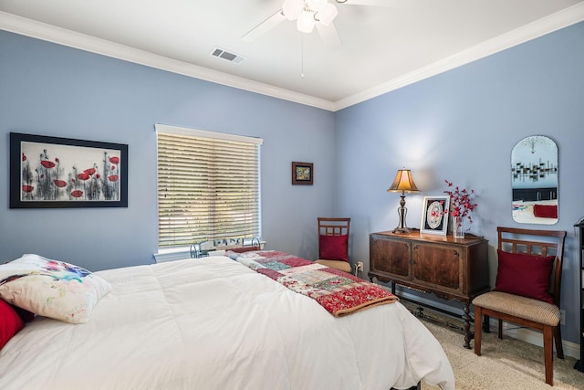 1533 Spanish Bay Dr, Redding, CA 96003 - bedroom featuring crown molding, carpet floors, and ceiling fan