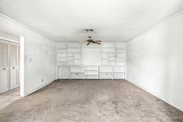 1198 Denton Way, Redding, CA 96002 - unfurnished living room featuring a ceiling fan, crown molding, and carpet flooring