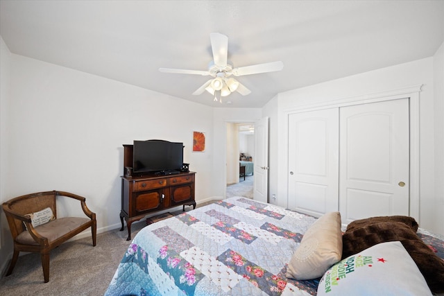 2790 Citrine Ave, Redding, CA 96001 - bedroom featuring light carpet, a closet, and a ceiling fan