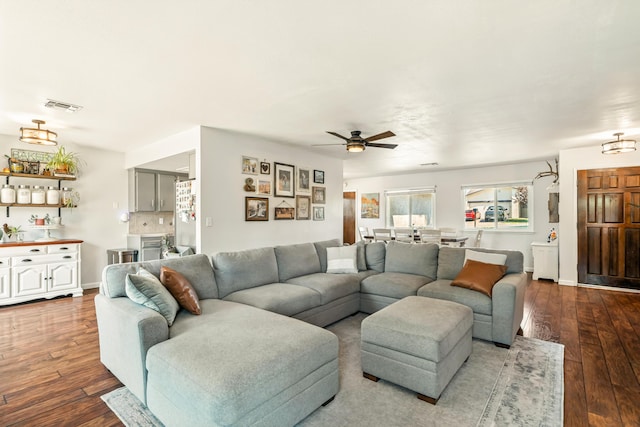 4020 Oro St, Redding, CA 96001 - living room featuring dark wood-style flooring and a ceiling fan