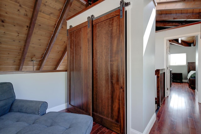 311 Ward Placer Pl, Weaverville, CA 96093 - sitting room with wood ceiling, a barn door, and dark wood finished floors