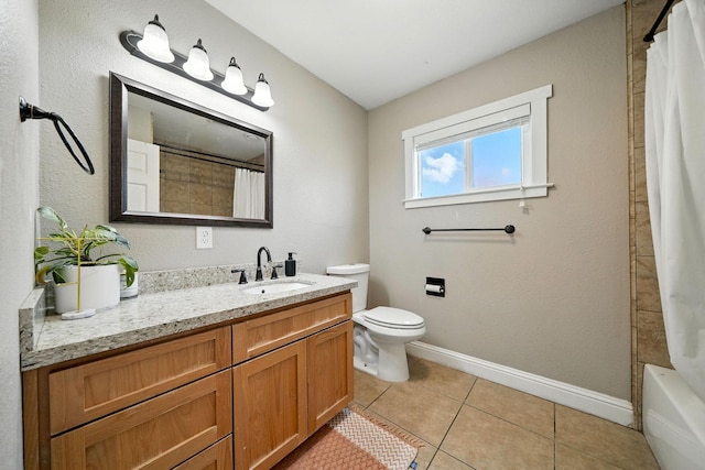 2045 Washington Ave, Red Bluff, CA 96080 - full bathroom with vanity, tile patterned floors, and shower / tub combo with curtain