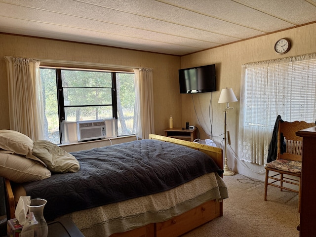 11941 Atkins Rd, Whitmore, CA 96096 - bedroom featuring carpet flooring, cooling unit, and wood walls