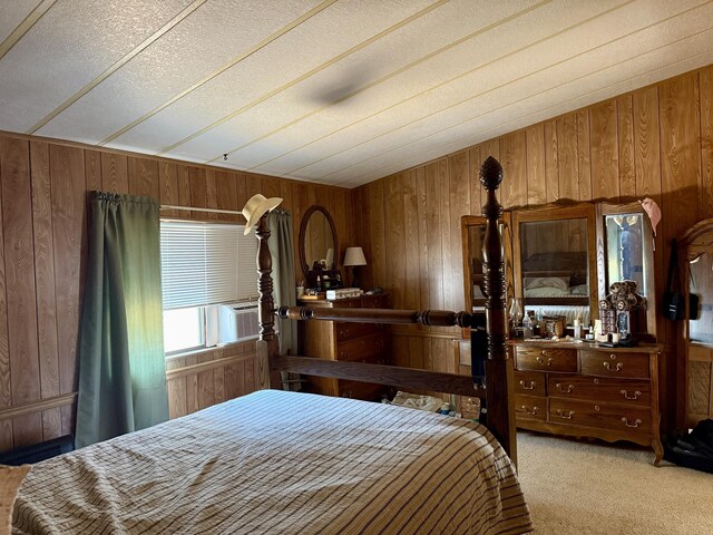 11941 Atkins Rd, Whitmore, CA 96096 - carpeted bedroom featuring wooden walls and vaulted ceiling
