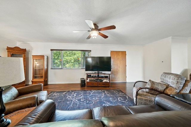 24470 Oklahoma Ave, Red Bluff, CA 96080 - living area featuring ceiling fan, wood finished floors, crown molding, and a textured ceiling