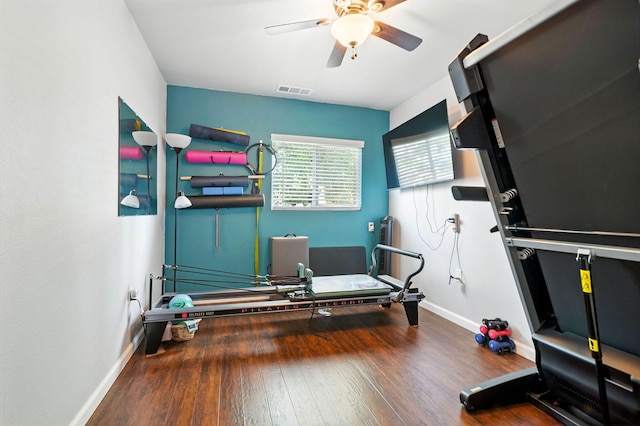 24470 Oklahoma Ave, Red Bluff, CA 96080 - workout room with a ceiling fan and wood finished floors