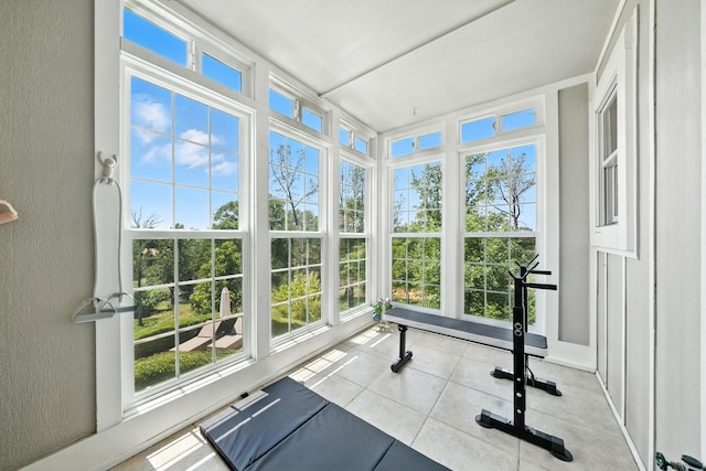 23795 Deer Canyon Rd, Millville, CA 96062 - exercise room with a textured wall and tile patterned floors