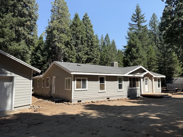10360 Ritts Mill Rd, Shingletown, CA 96088 - view of front of home with crawl space, a garage, and a wooden deck