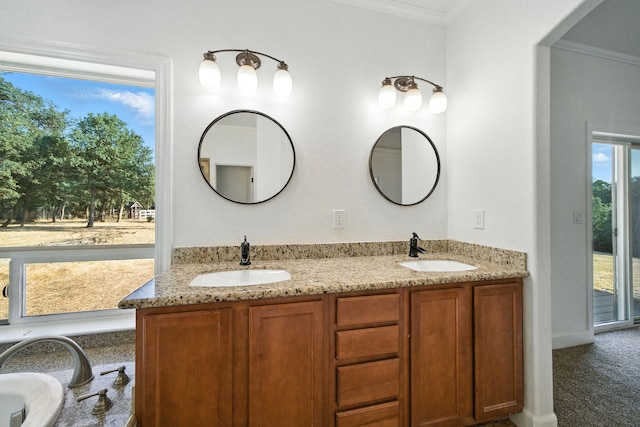 18435 Danielle Way, Cottonwood, CA 96022 - full bathroom featuring double vanity and crown molding