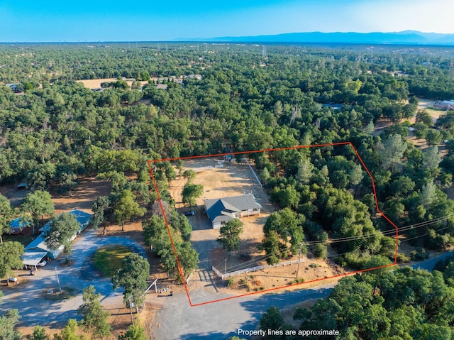 18435 Danielle Way, Cottonwood, CA 96022 - aerial overview of property's location with a heavily wooded area and property boundaries highlighted