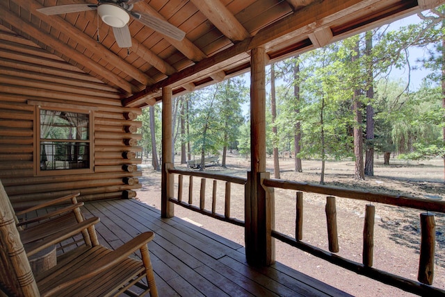 27401 Goodman Rd, Fall River Mills, CA 96028 - sunroom / solarium with ceiling fan and view of scattered trees