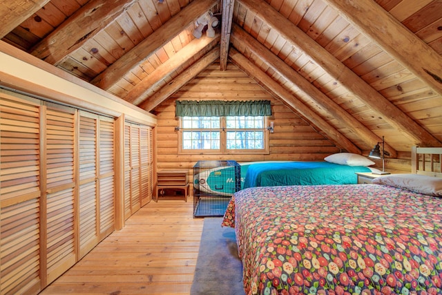 27401 Goodman Rd, Fall River Mills, CA 96028 - bedroom with wooden ceiling, hardwood / wood-style floors, and multiple closets
