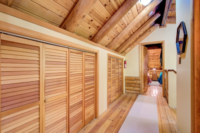 27401 Goodman Rd, Fall River Mills, CA 96028 - hall with light wood-style floors and wooden ceiling