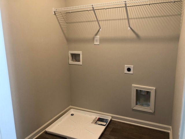 laundry room with electric dryer hookup, hardwood / wood-style flooring, and hookup for a washing machine