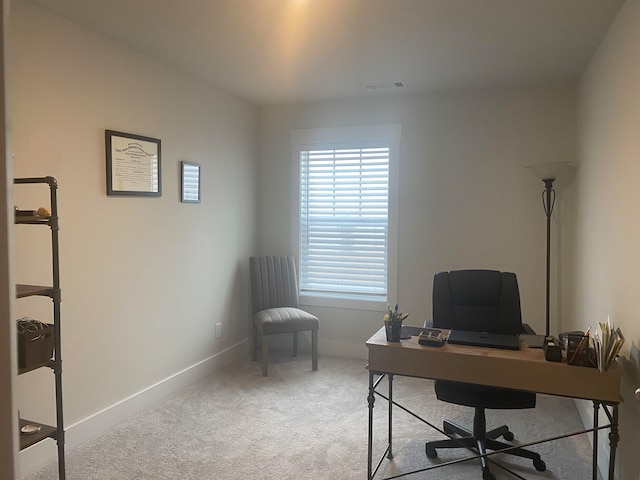 view of carpeted home office