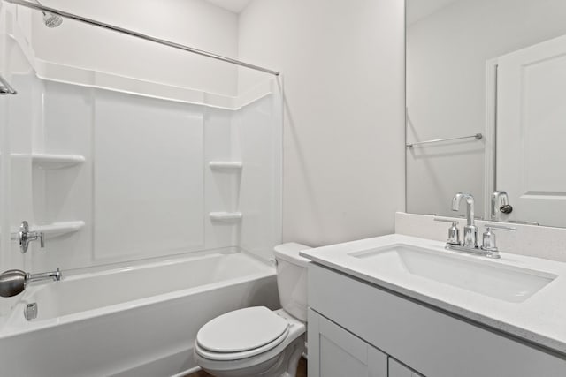 full bath with shower / bath combination, toilet, and vanity