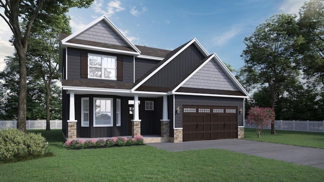 737 Ratchford, Wellford, SC 29385 - craftsman inspired home featuring stone siding, a garage, a front lawn, and fence