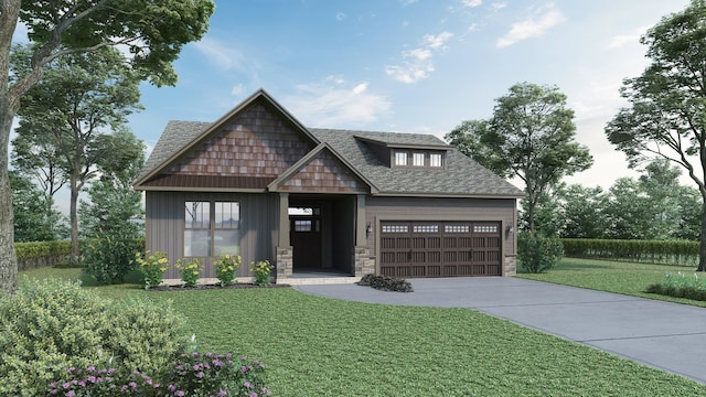 view of front facade featuring a front yard and a garage