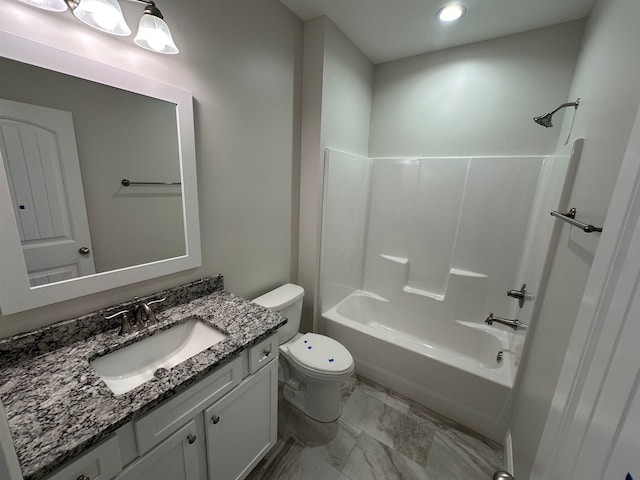 full bathroom featuring vanity, tile patterned flooring, shower / bathing tub combination, and toilet