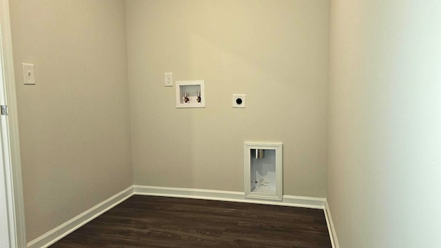 laundry area with hookup for an electric dryer, washer hookup, and dark hardwood / wood-style floors