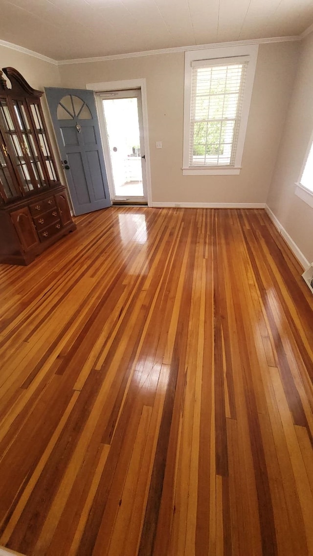 foyer featuring hardwood / wood-style flooring and crown molding