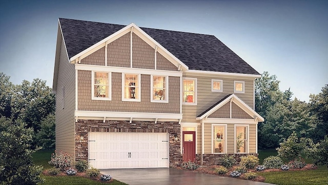 craftsman inspired home featuring a garage