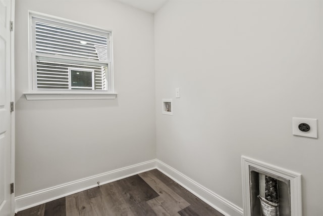 laundry room with washer hookup, hookup for an electric dryer, and dark wood-type flooring