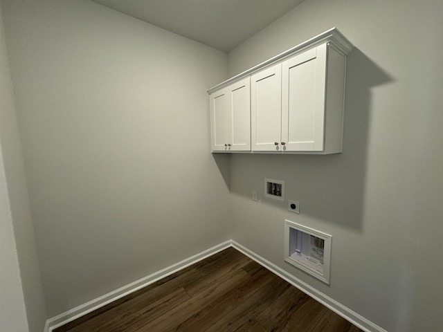 1465 Macedonia, Gaffney, SC 29341 - laundry room featuring electric dryer hookup, dark wood-style floors, cabinet space, baseboards, and washer hookup