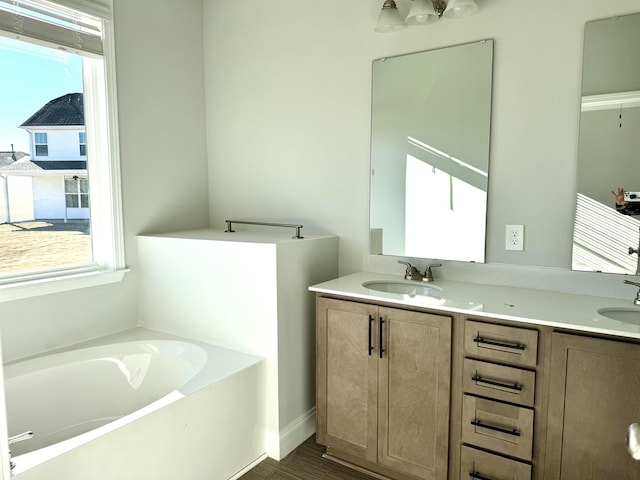 bathroom featuring vanity and a bathtub