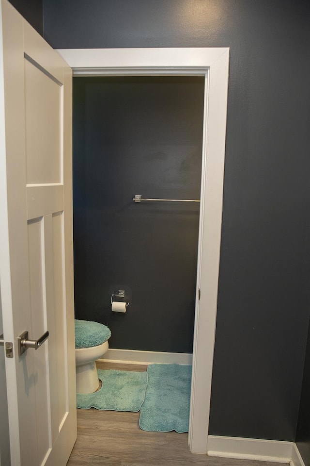 bathroom with wood-type flooring and toilet