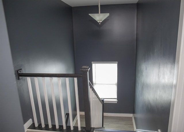 stairway featuring wood-type flooring