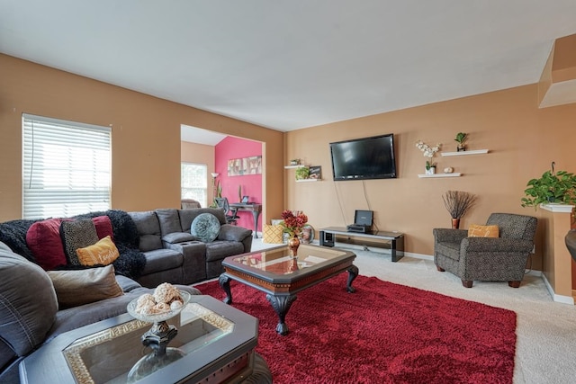 living room featuring carpet flooring