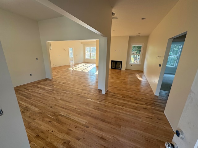 unfurnished living room featuring light hardwood / wood-style floors and a wealth of natural light