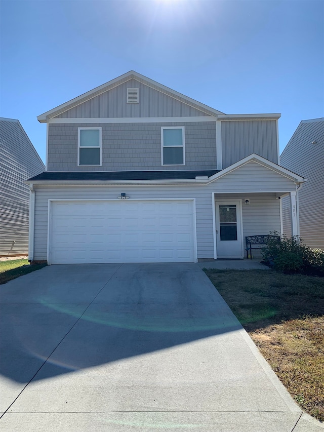 front facade with a garage