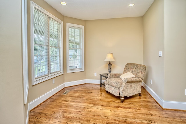 sitting room with light wood-type flooring and plenty of natural light