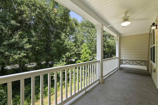 balcony with a ceiling fan