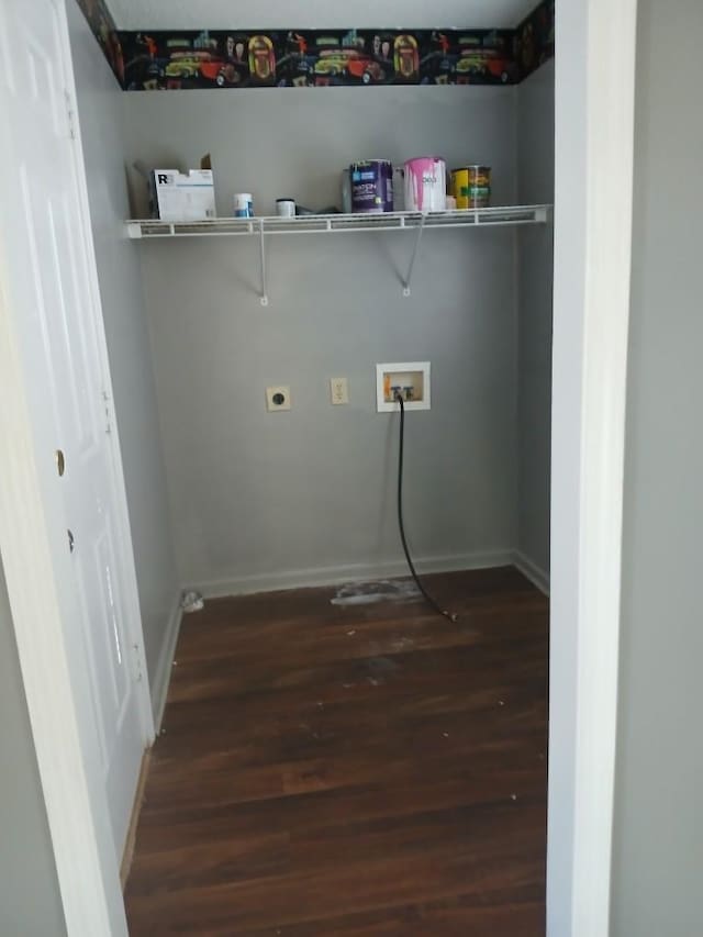 clothes washing area featuring hookup for an electric dryer, hookup for a washing machine, and dark hardwood / wood-style floors