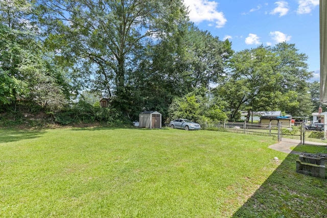 view of yard with a storage shed