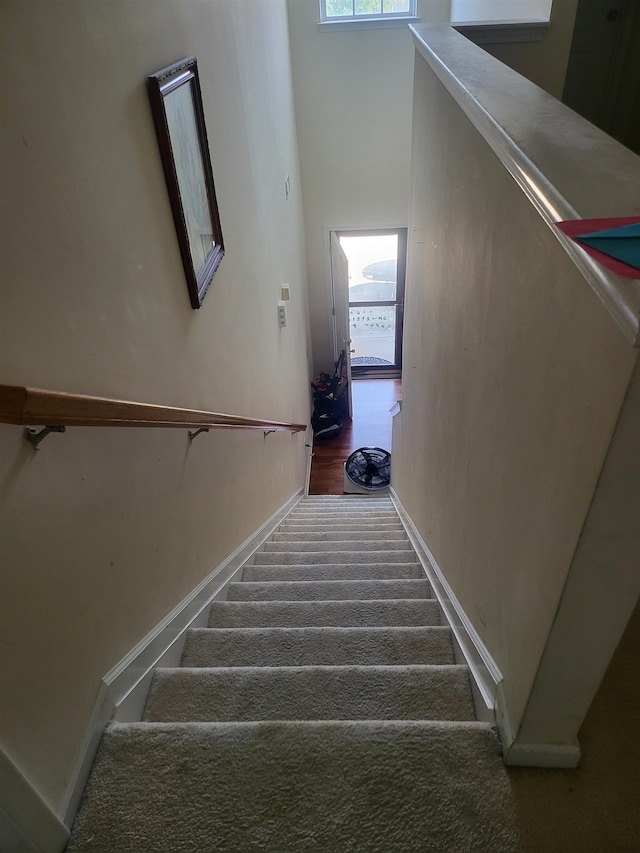 staircase with wood-type flooring