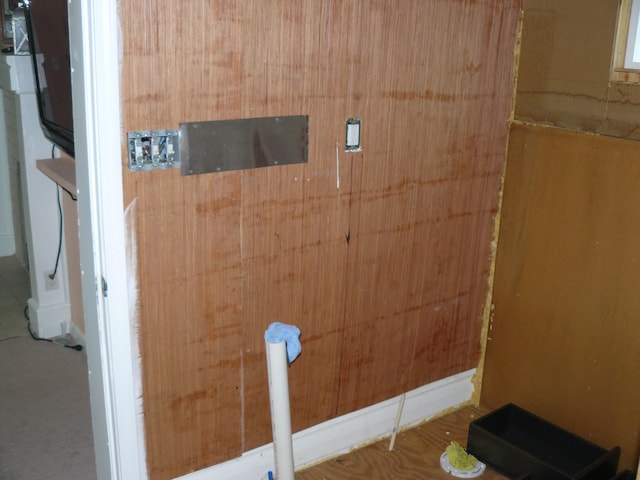 bathroom with wooden walls