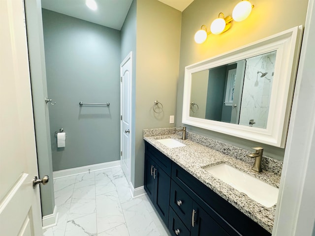 bathroom with vanity and walk in shower