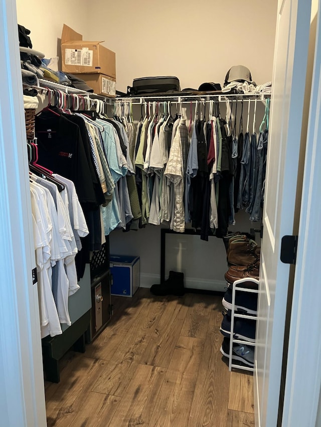 spacious closet featuring dark hardwood / wood-style floors