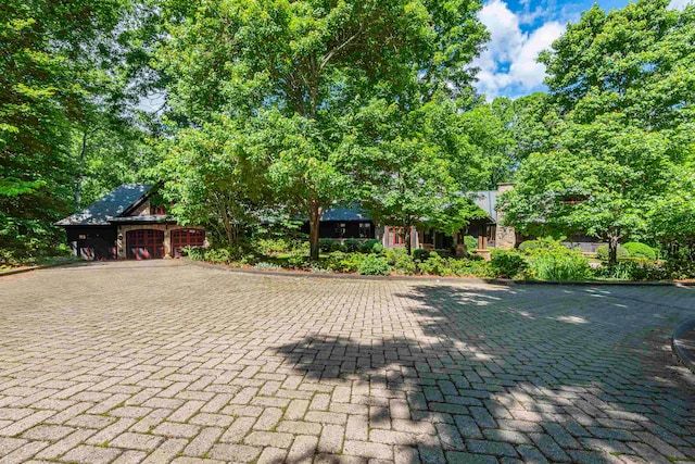 view of patio with a garage