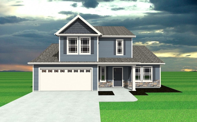 craftsman-style house with a yard and a garage