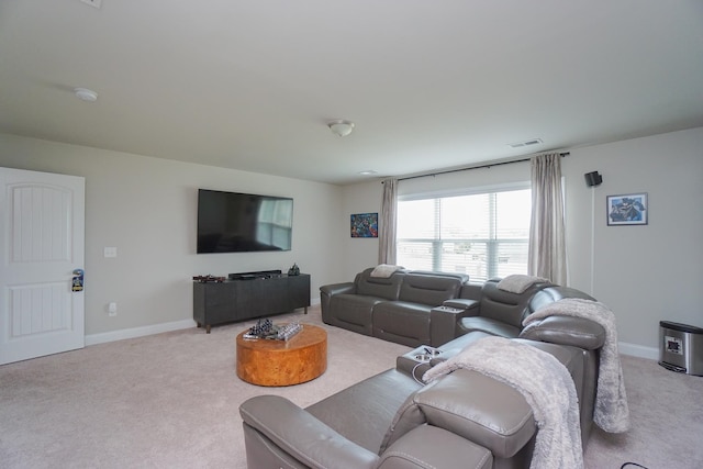 living room with light colored carpet