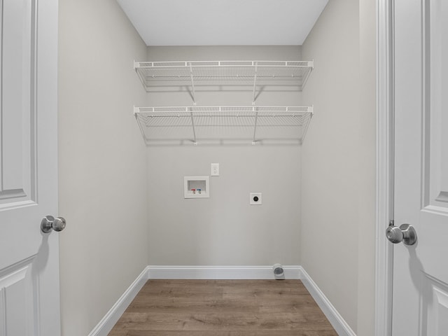 washroom with light hardwood / wood-style floors, washer hookup, and electric dryer hookup