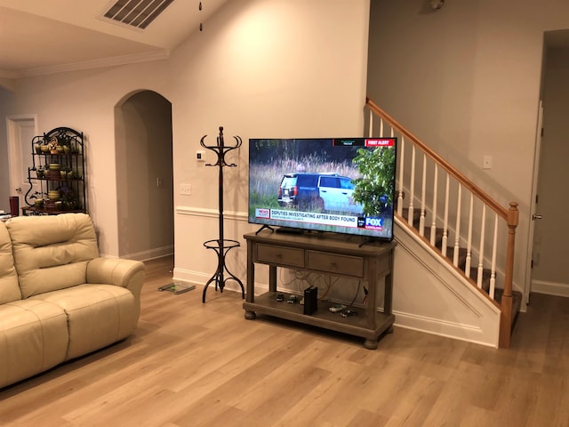 living room with hardwood / wood-style flooring