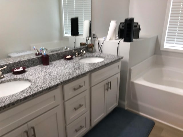 bathroom with vanity and a tub to relax in