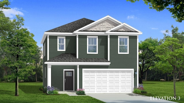 view of front of house with a garage and a front yard